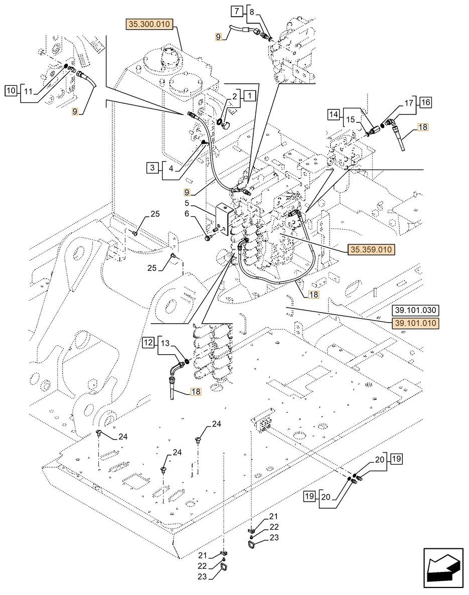 Case CX180E LC installation diagram showing hydraulic hose KHJ15180 at Pipe No. 18