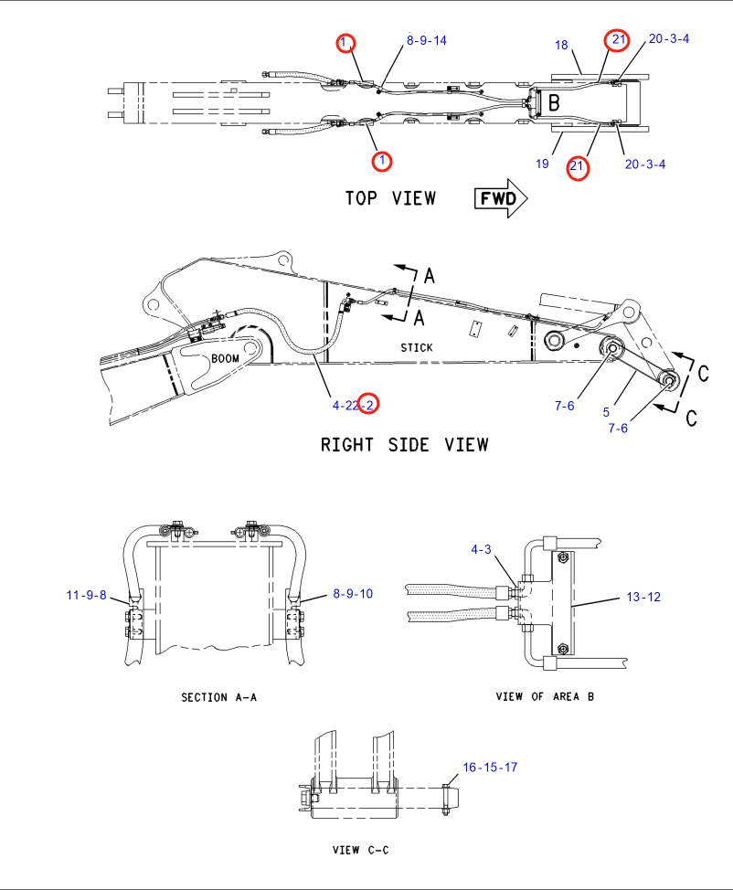 Caterpillar CAT®318C installation diagram showing hydraulic hose 211-7050 at Pipe No. 1