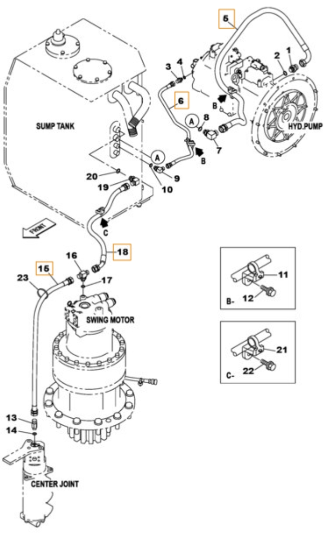 Case CX470C installation diagram showing hydraulic hose KTJ12080 at Pipe No. 15
