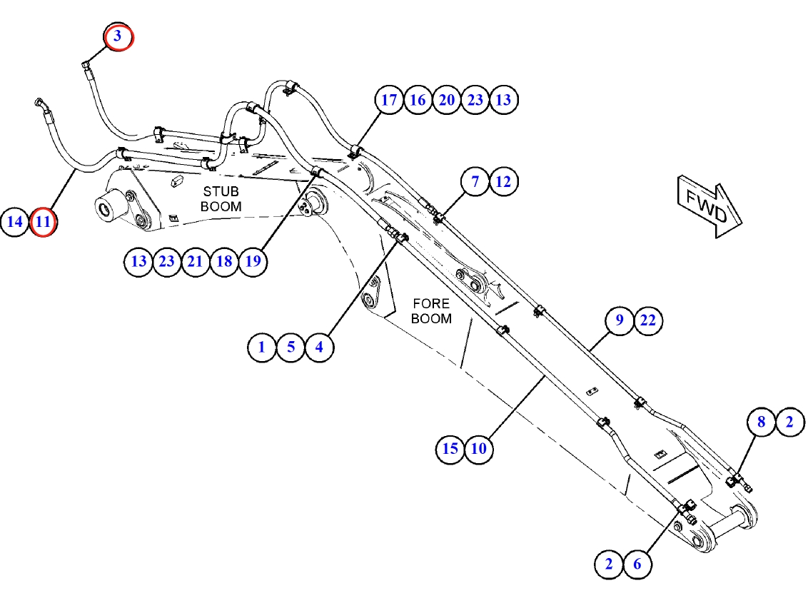 Caterpillar CAT®M317F installation diagram showing hydraulic hose 185-6791 at Pipe No. 3