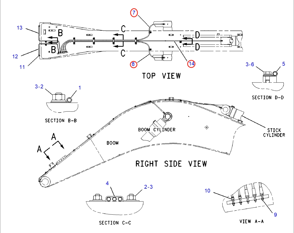 Caterpillar CAT®318B N installation diagram showing hydraulic hose 123-5349 at Pipe No. 8