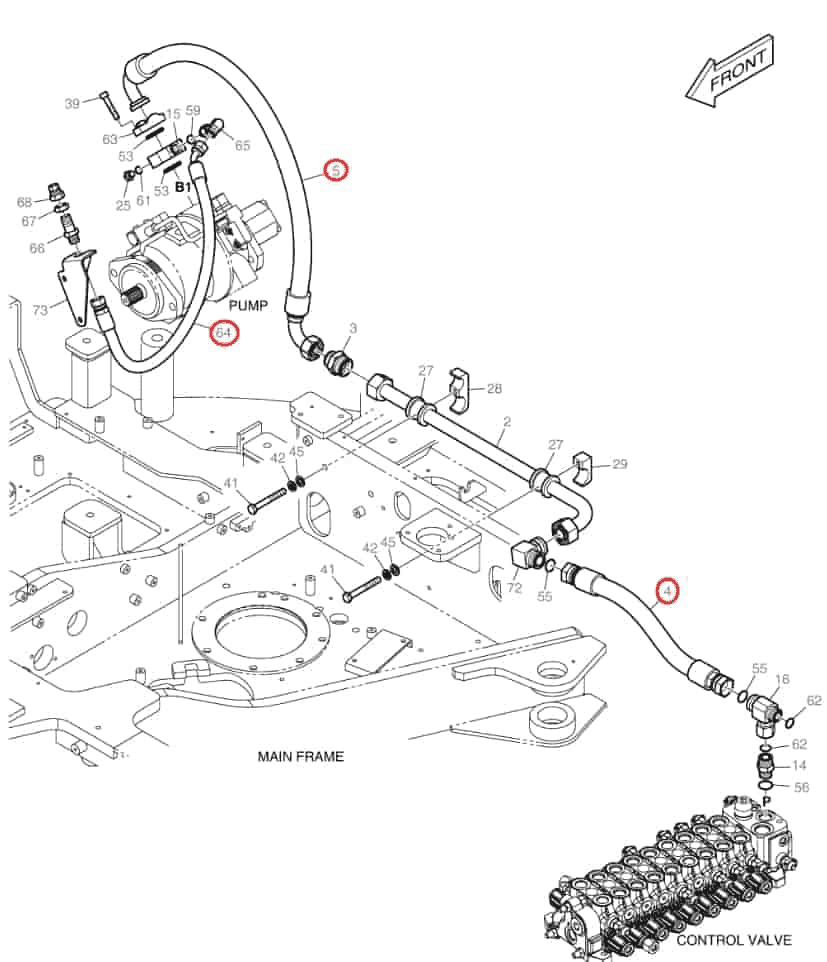 Doosan DX85R-3 installation diagram showing hydraulic hose DS20111587 at Pipe No. 4