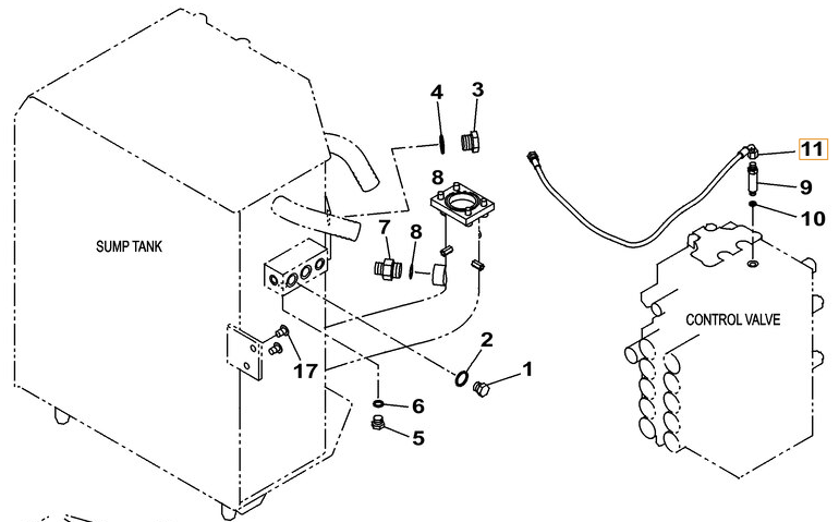 Case CX250C LC installation diagram showing hydraulic hose KHJ2249 at Pipe No. 11