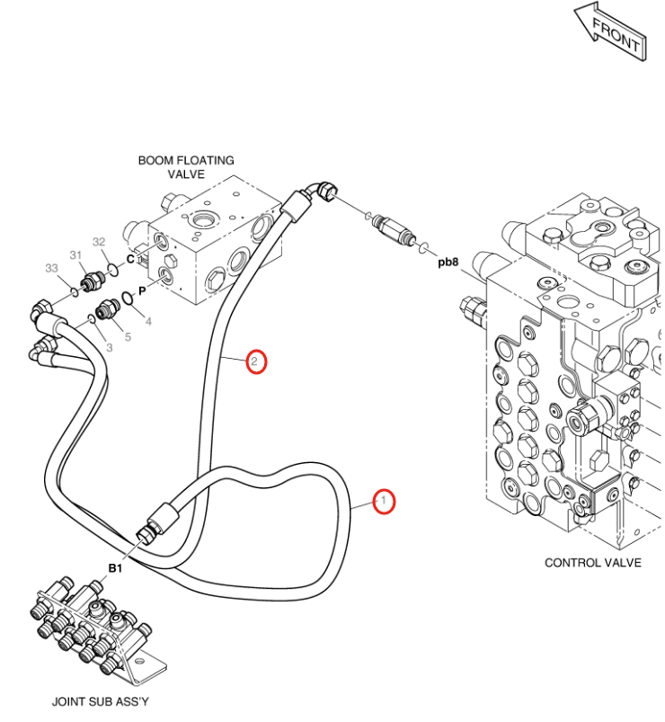 Doosan DX140LC-3 installation diagram showing hydraulic hose DS2121267 at Pipe No. 1