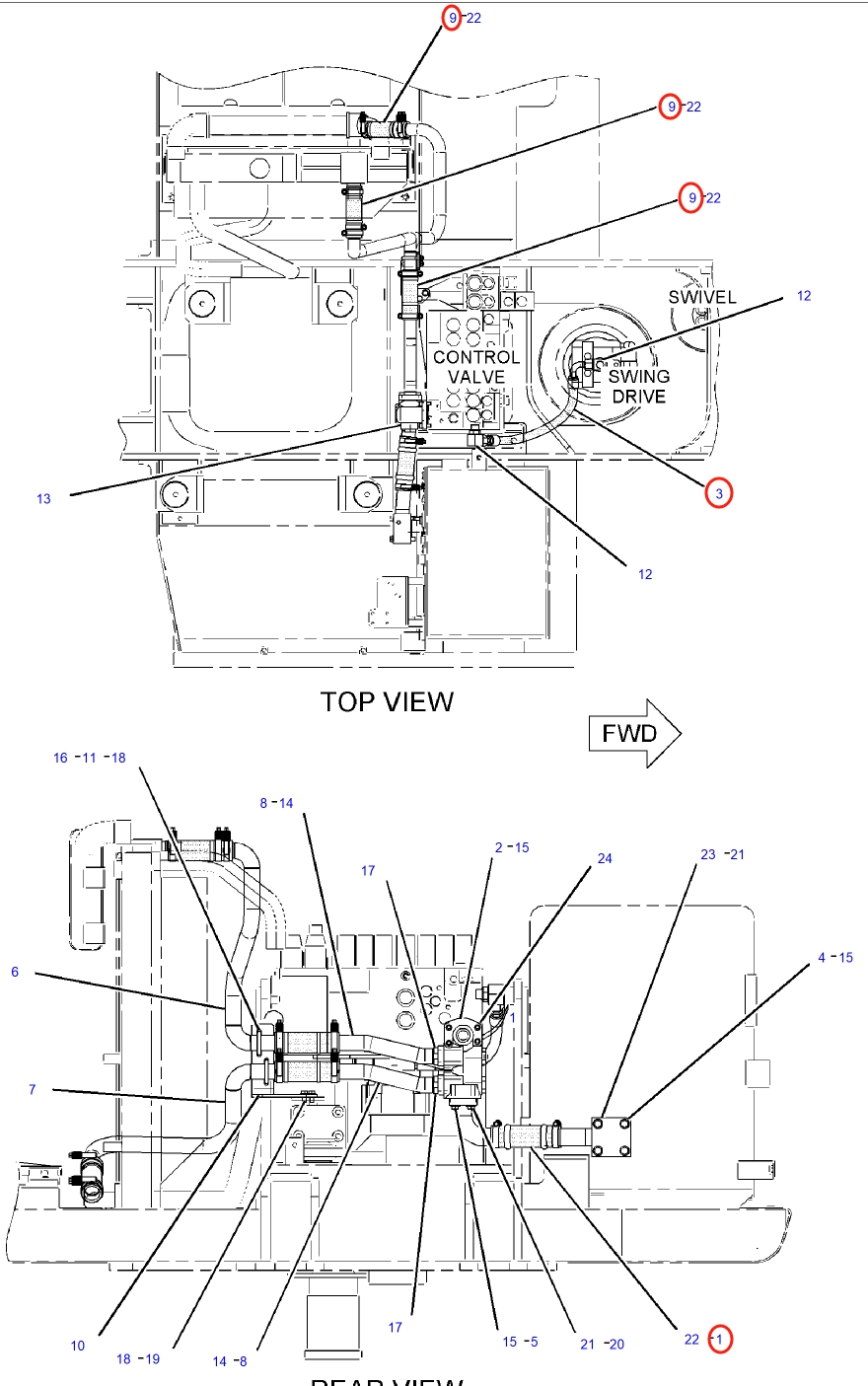Caterpillar CAT®315C installation diagram showing hydraulic hose 178-5904 at Pipe No. 3
