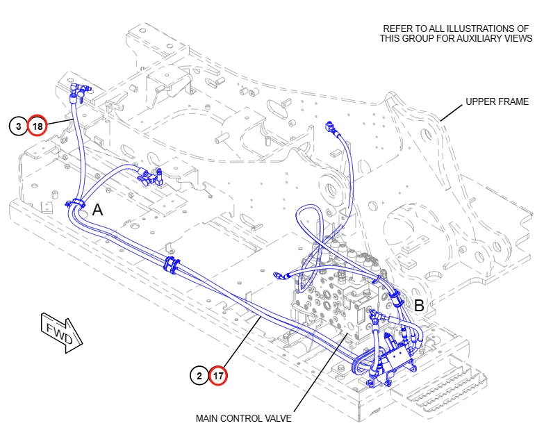 Caterpillar CAT®311F LRR installation diagram showing hydraulic hose 450-6341 at Pipe No. 17