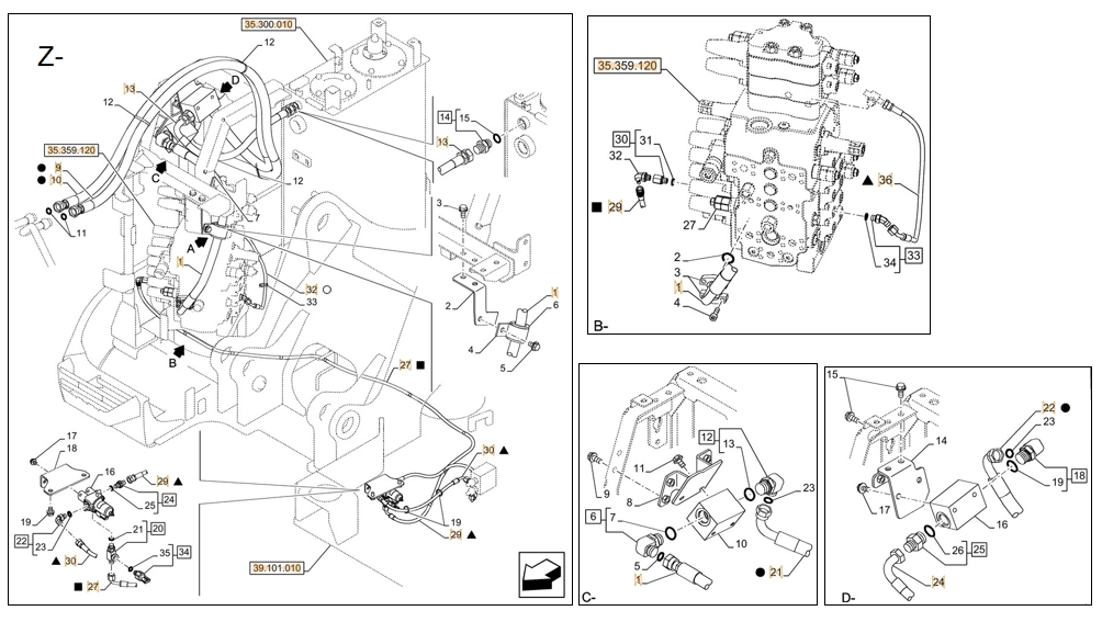 Case CX145D SR W/B installation diagram showing hydraulic hose KHJ2181 at Pipe No. Z29
