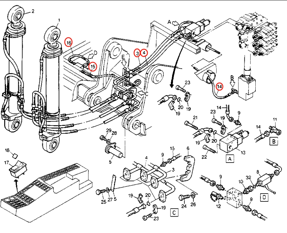 Caterpillar CAT®211B installation diagram showing hydraulic hose 8U-5383 at Pipe No. 15