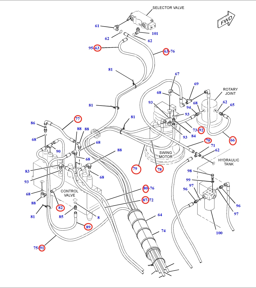 Caterpillar CAT®317-A installation diagram showing hydraulic hose 7I-0181 at Pipe No. 89