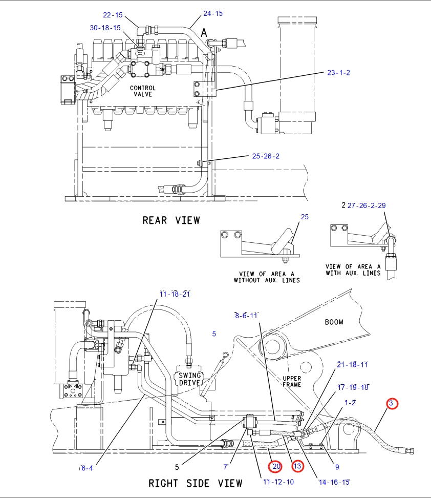 Caterpillar CAT®317B L installation diagram showing hydraulic hose 117-9097 at Pipe No. 3