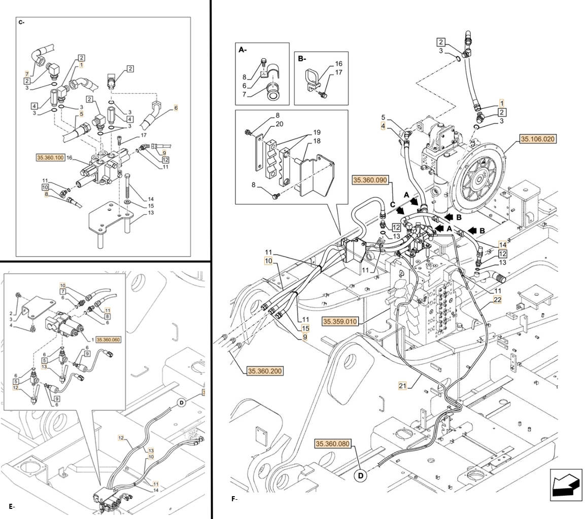Case CX500D LC ME installation diagram showing hydraulic hose KHJ2089 at Pipe No. 10