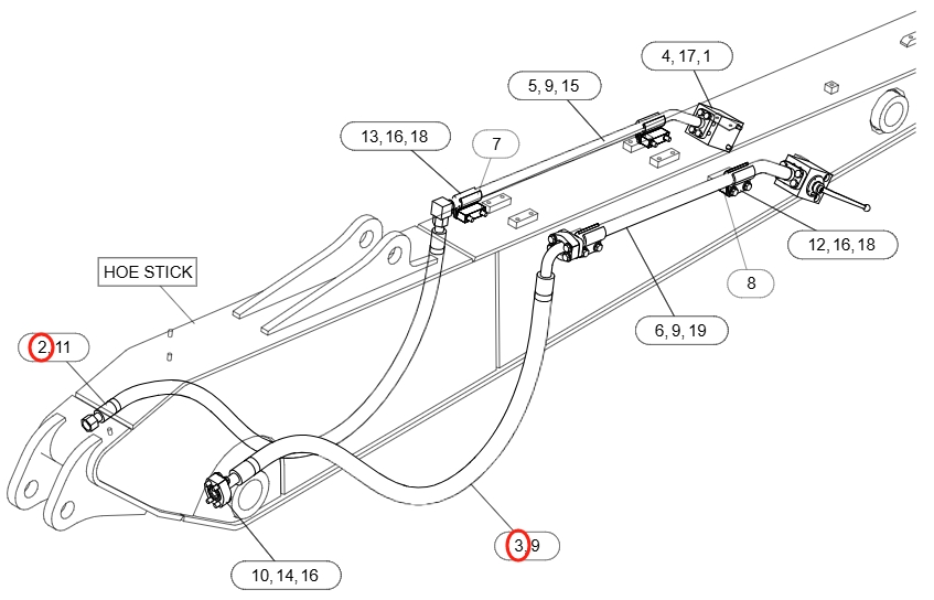 Caterpillar CAT®314E LCR installation diagram showing hydraulic hose 377-3436 at Pipe No. 2