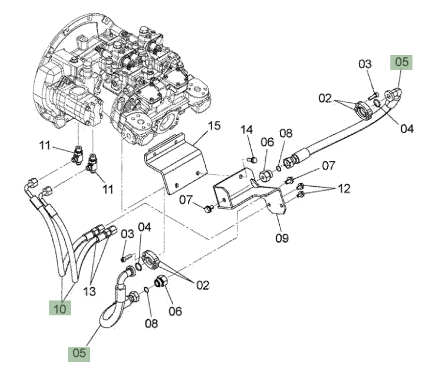 Hitachi ZX210W-3 installation diagram showing hydraulic hose 4667723 at Pipe No. 10