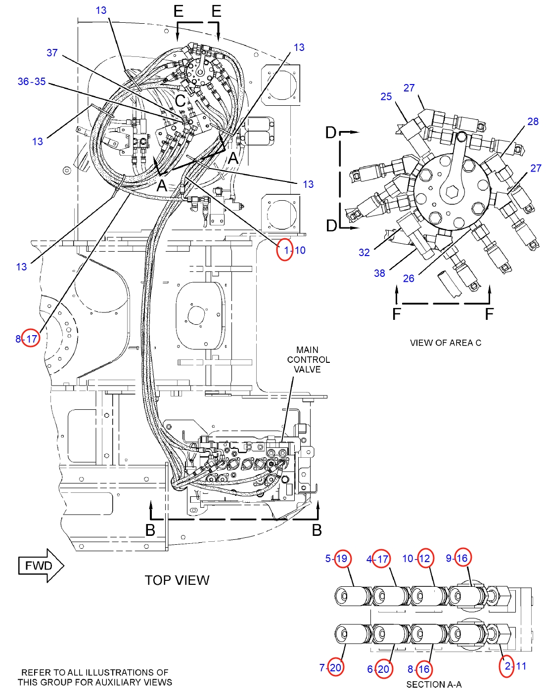 Caterpillar CAT®314D LCR installation diagram showing hydraulic hose 5I-4076 at Pipe No. 12