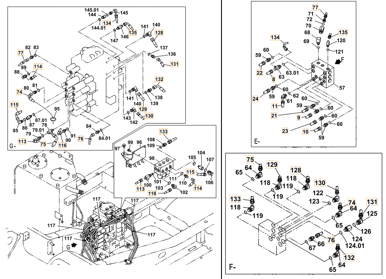 Case CX240C-8 installation diagram showing hydraulic hose KHJ11540 at Pipe No. 76