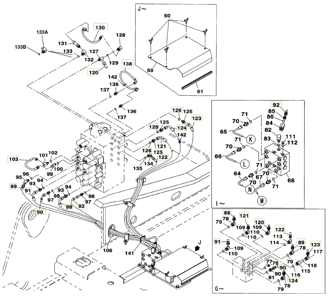 Case CX210BLR installation diagram showing hydraulic hose KHJ11570 at Pipe No. 91