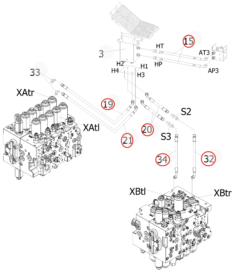 Sunward SWE205E-3H installation diagram showing hydraulic hose 730502000380 at Pipe No. 15