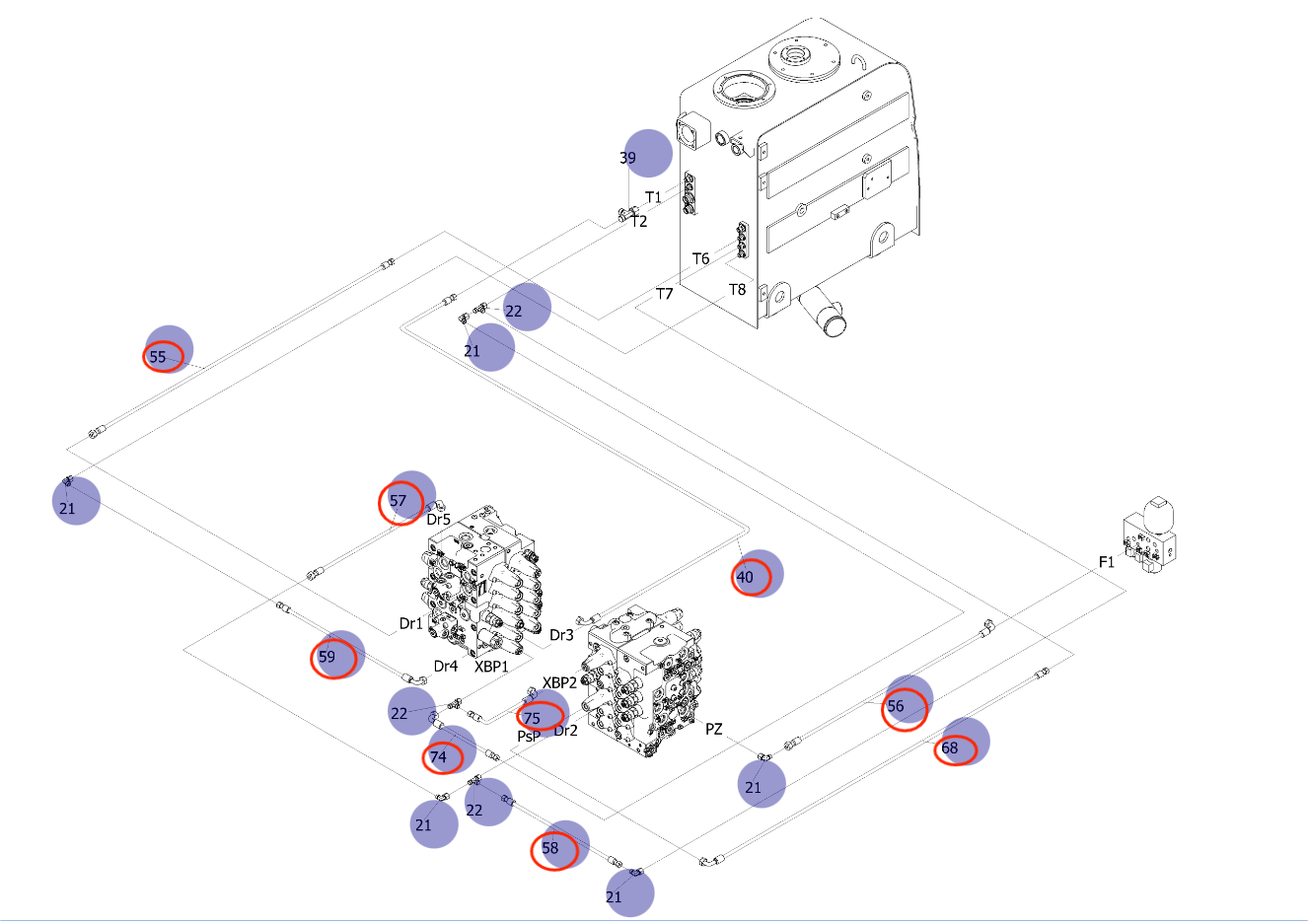 Sunward SWE135E-3H installation diagram showing hydraulic hose 730502003763 at Pipe No. 56