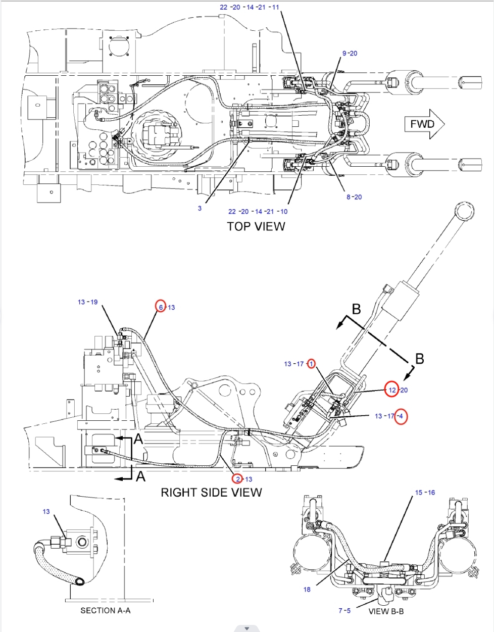 Caterpillar CAT®312C installation diagram showing hydraulic hose 243-4552 at Pipe No. 12