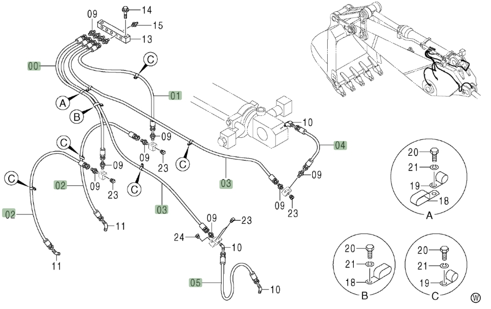 Hitachi ZX800 installation diagram showing hydraulic hose 4297998 at Pipe No. 5