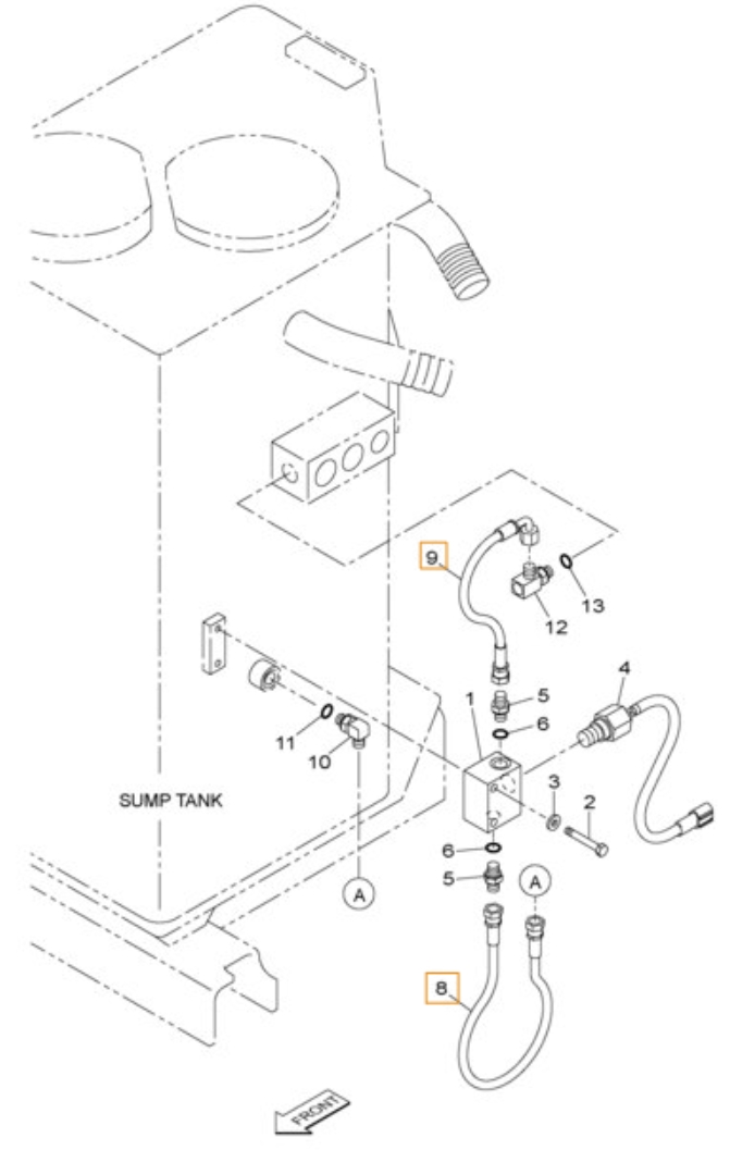 Case CX230B installation diagram showing hydraulic hose KHJ2238 at Pipe No. 9