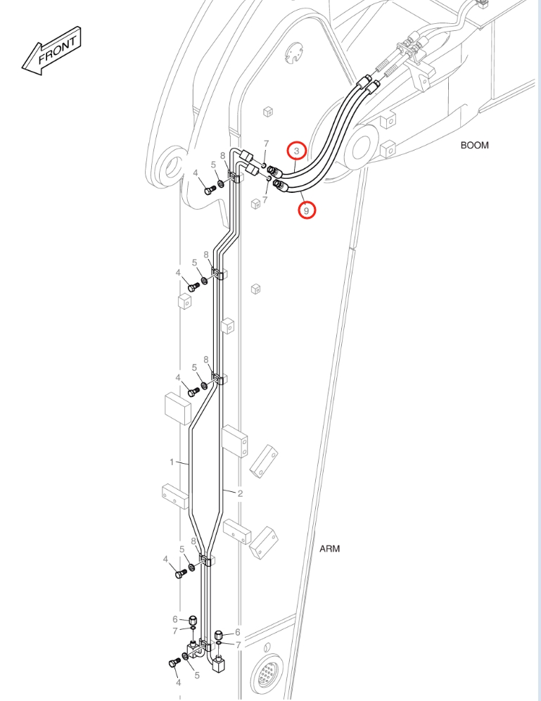 Doosan DX160LC-3 installation diagram showing hydraulic hose DS20111235 at Pipe No. 20