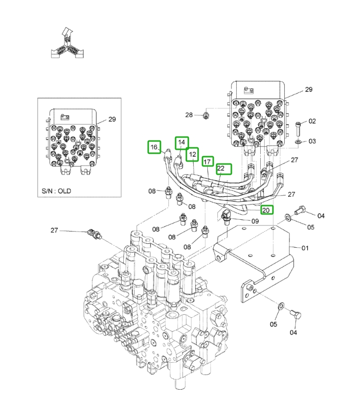 Hitachi ZX160LC-3 installation diagram showing hydraulic hose 4630938 at Pipe No. 12