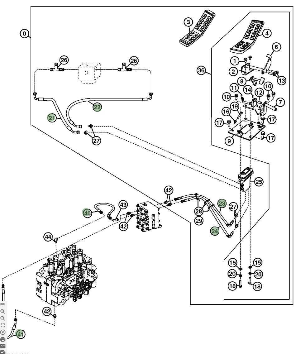 Hitachi ZX240LC-3 installation diagram showing hydraulic hose 4648203 at Pipe No. 23