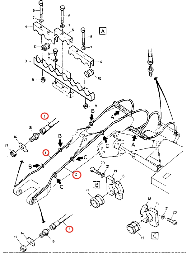 Caterpillar CAT®212 installation diagram showing hydraulic hose 5W-7138 at Pipe No. 1