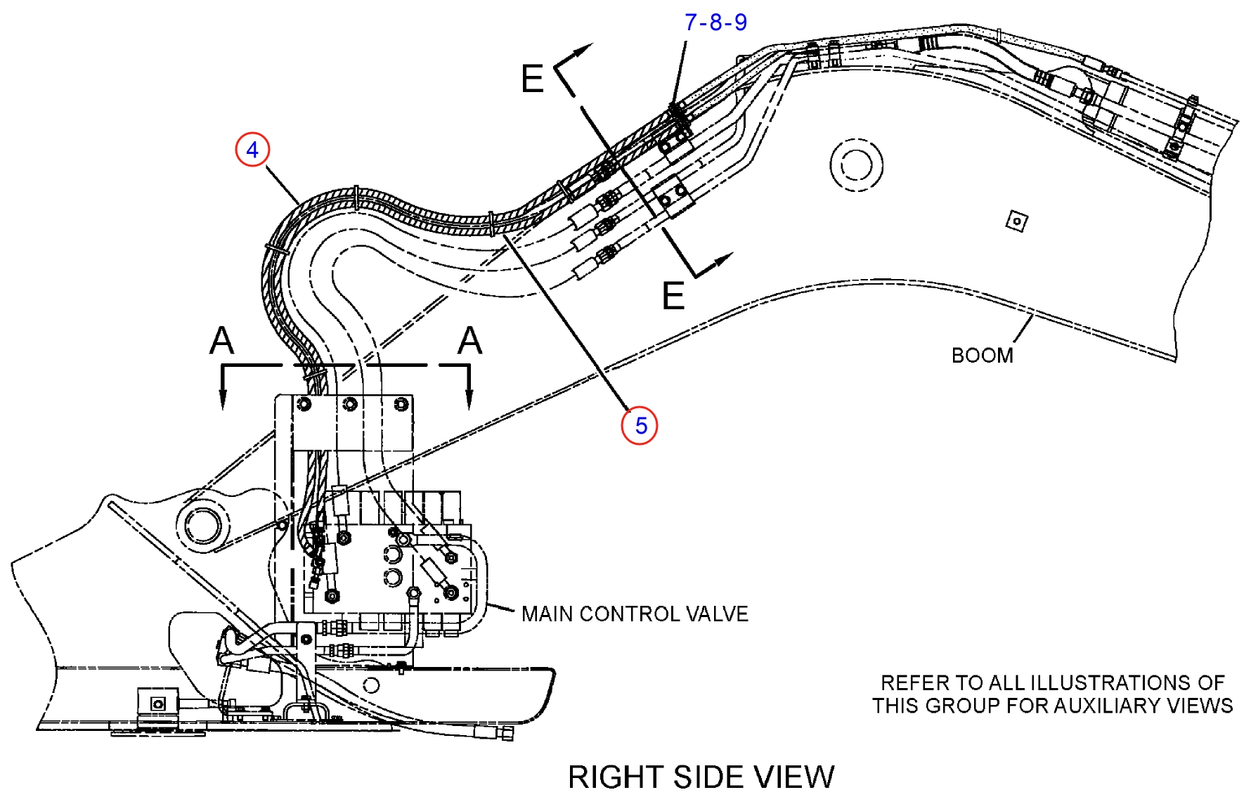 Caterpillar CAT®311C installation diagram showing hydraulic hose 223-8666 at Pipe No. 5