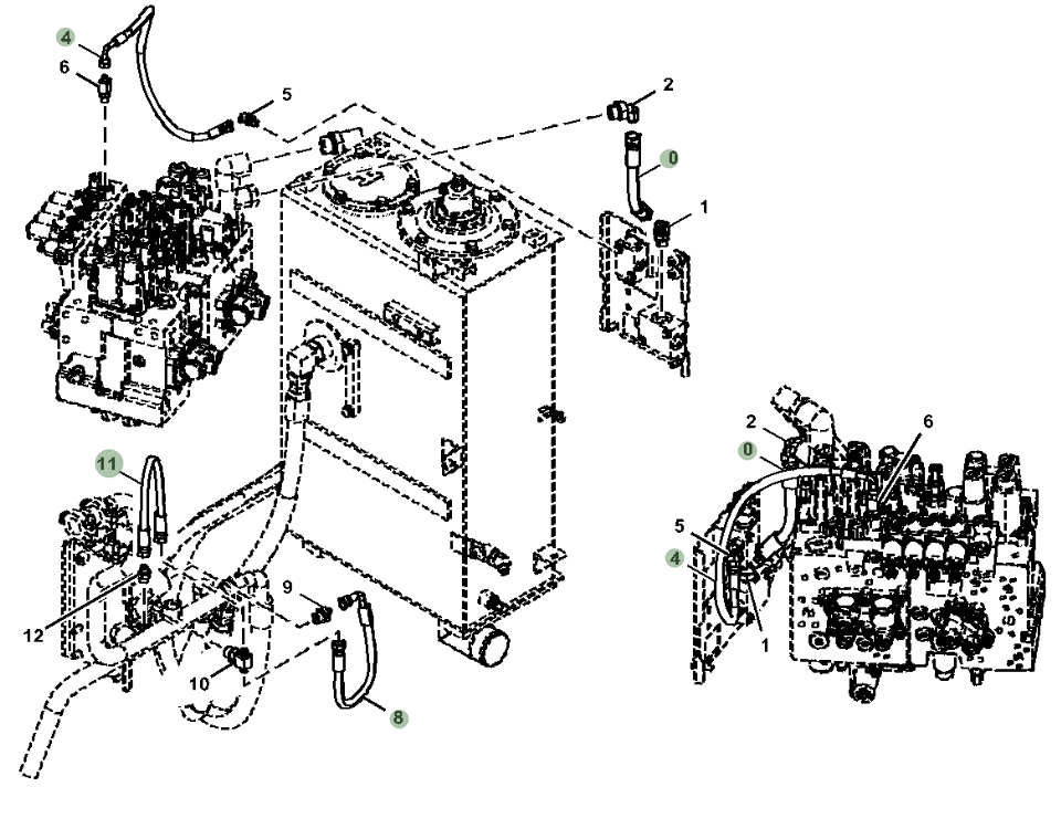 Hitachi ZX135US-5N installation diagram showing hydraulic hose 4442429 at Pipe No. 8