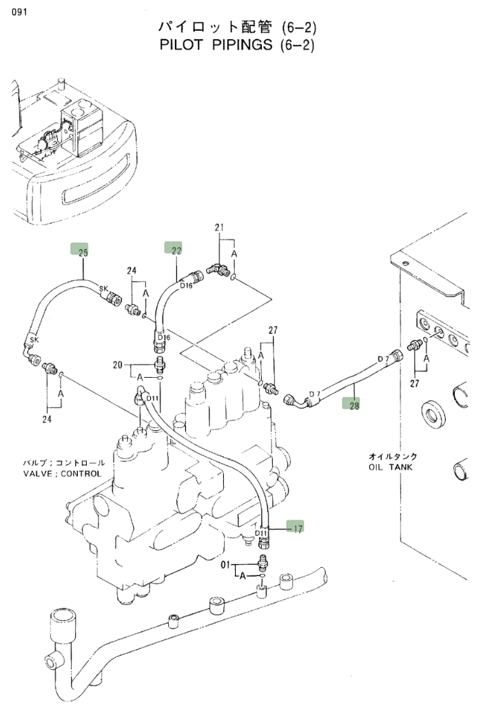 Hitachi EX100-3 installation diagram showing hydraulic hose 4283877 at Pipe No. 17