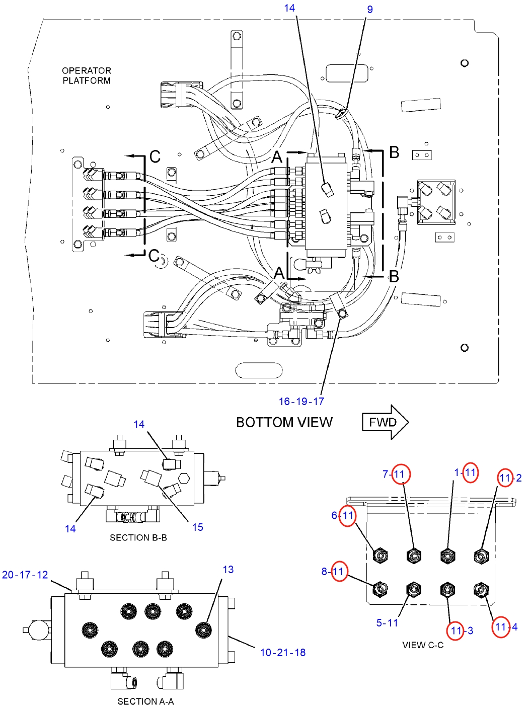 Caterpillar CAT®311F LRR installation diagram showing hydraulic hose 275-1538 at Pipe No. 11