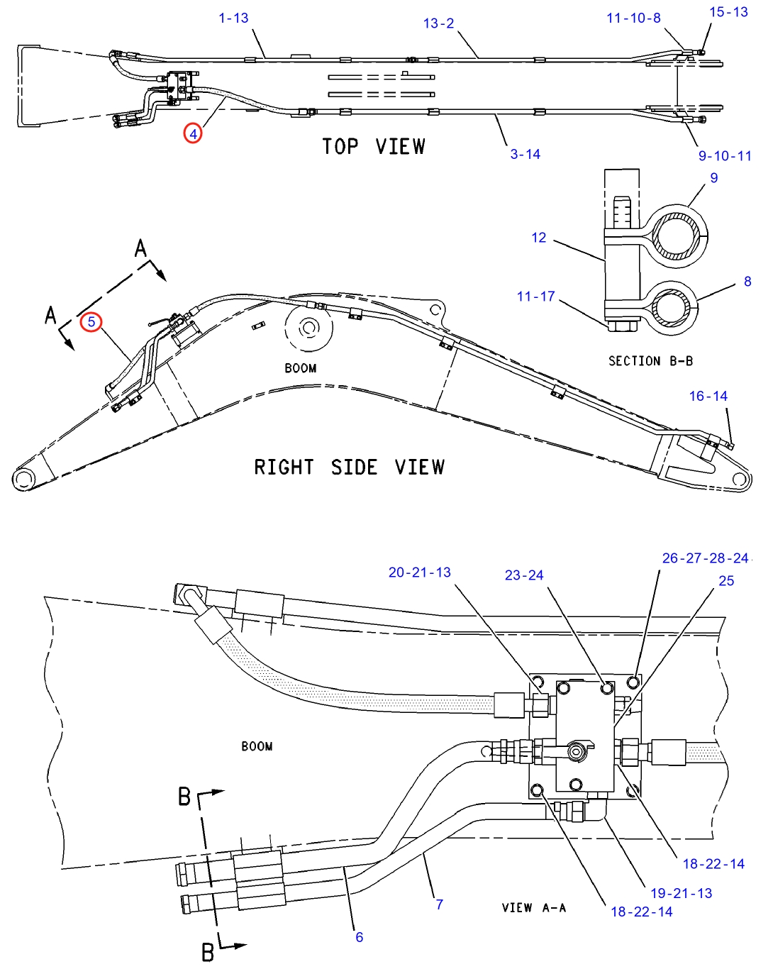 Caterpillar CAT®315-A installation diagram showing hydraulic hose 129-6498 at Pipe No. 4