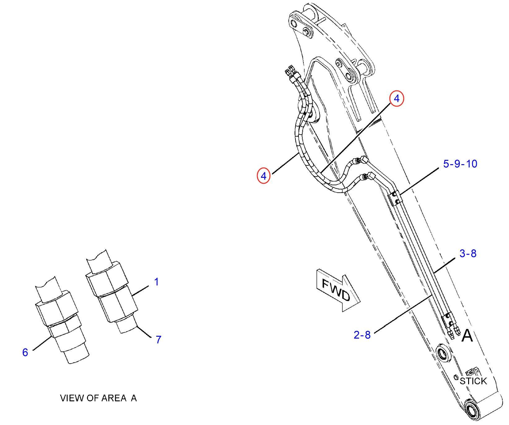 Caterpillar CAT®314E LCR installation diagram showing hydraulic hose 371-3101 at Pipe No. 4