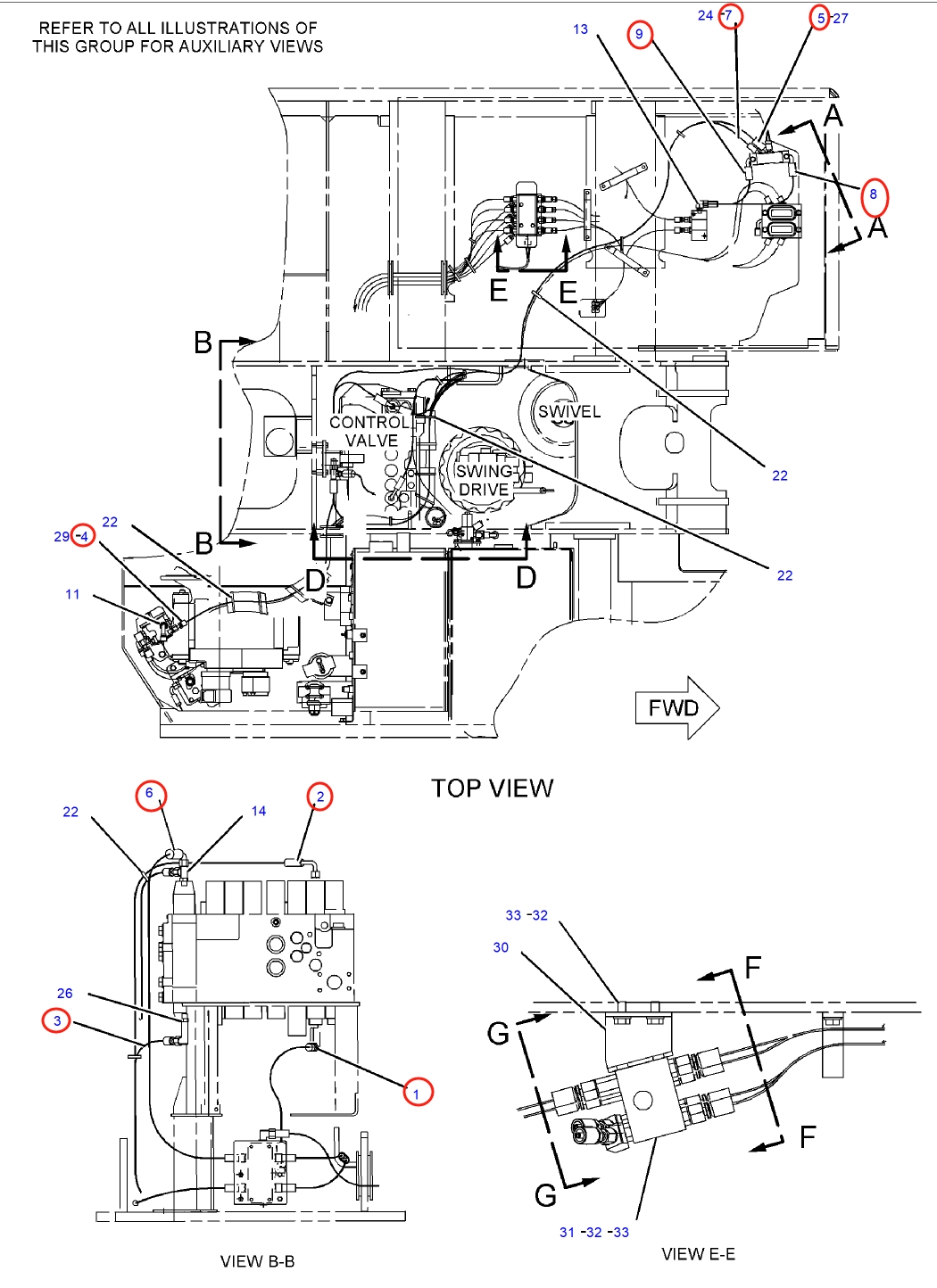Caterpillar CAT®312C installation diagram showing hydraulic hose 104-8950 at Pipe No. 4