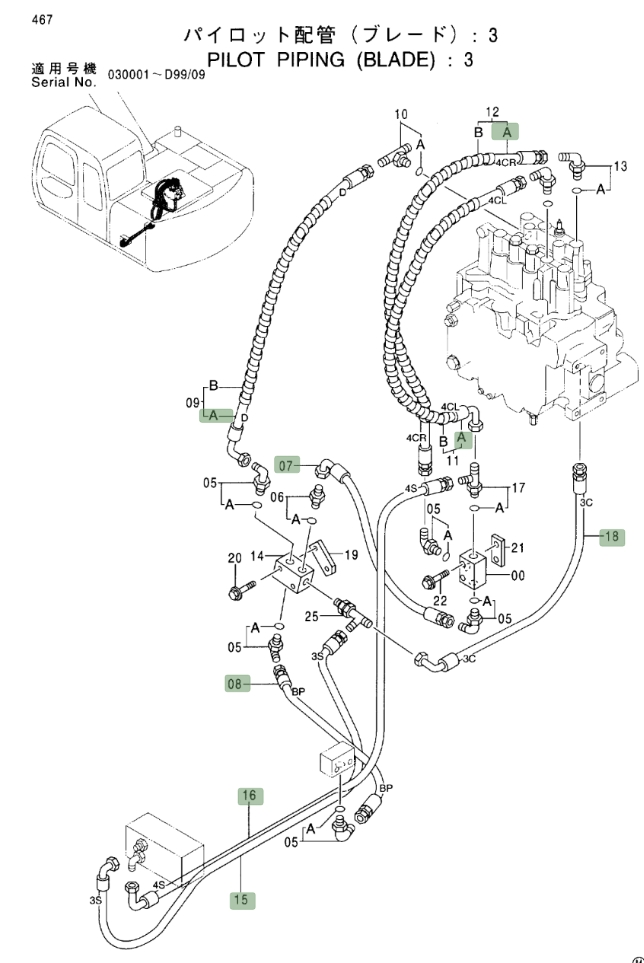 Hitachi EX120-5 installation diagram showing hydraulic hose 4378641 at Pipe No. 12A
