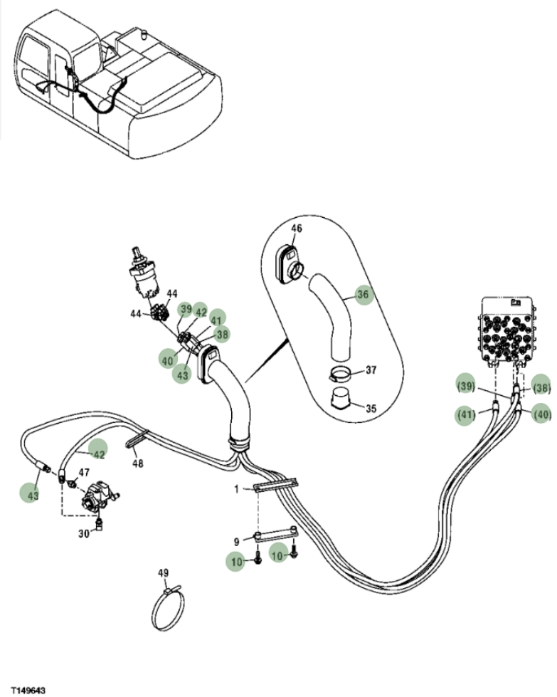 Hitachi ZX250F installation diagram showing hydraulic hose 4444720 at Pipe No. 41