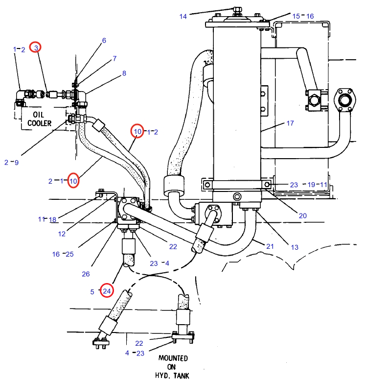 Caterpillar CAT®235D installation diagram showing hydraulic hose 8K-4232 at Pipe No. 3