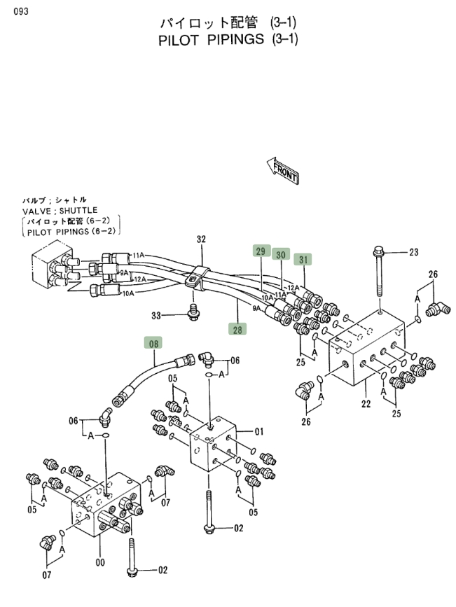 Hitachi EX400LC-3 installation diagram showing hydraulic hose 4304441 at Pipe No. 30