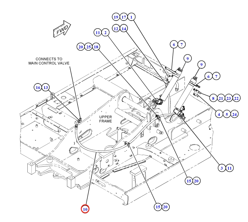 Caterpillar CAT®M317F installation diagram showing hydraulic hose 504-6416 at Pipe No. 10