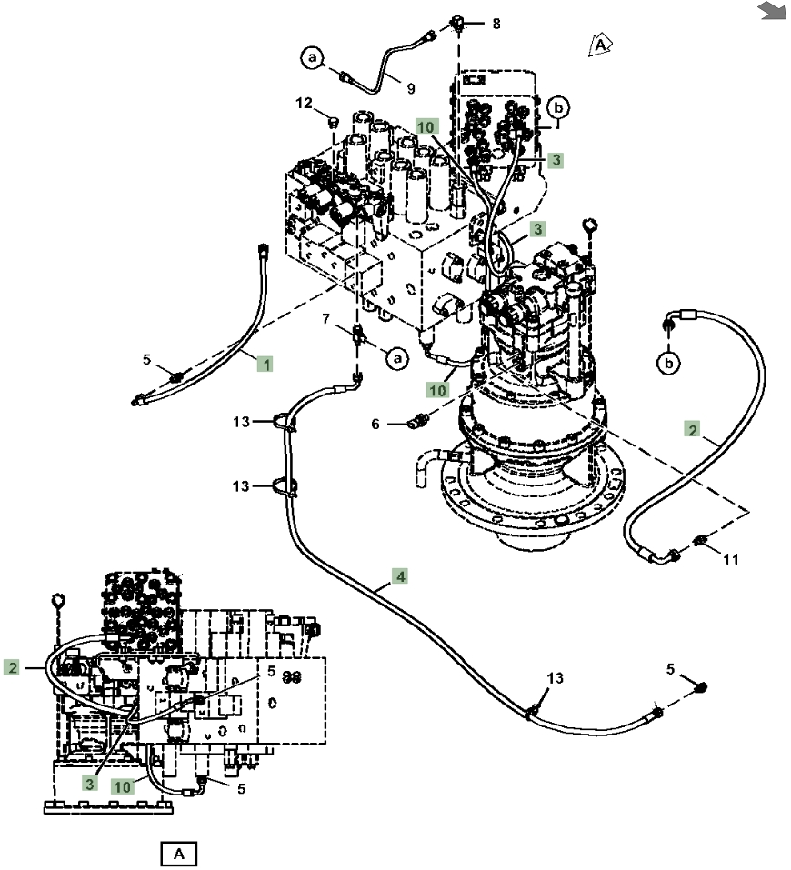 Hitachi ZX210LC-6N installation diagram showing hydraulic hose 4648912 at Pipe No. 3
