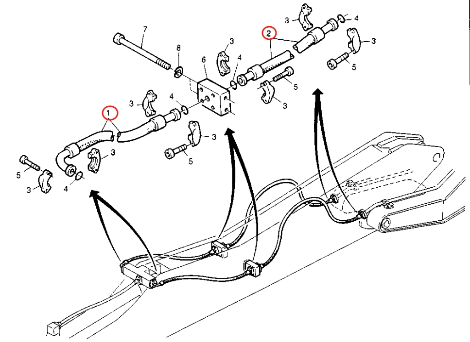 Caterpillar CAT®224B installation diagram showing hydraulic hose 8U-3409 at Pipe No. 2