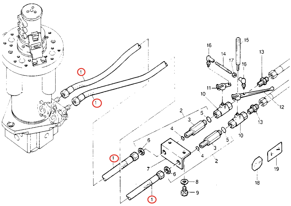 Caterpillar CAT®214B FT installation diagram showing hydraulic hose 8U-1624 at Pipe No. 1