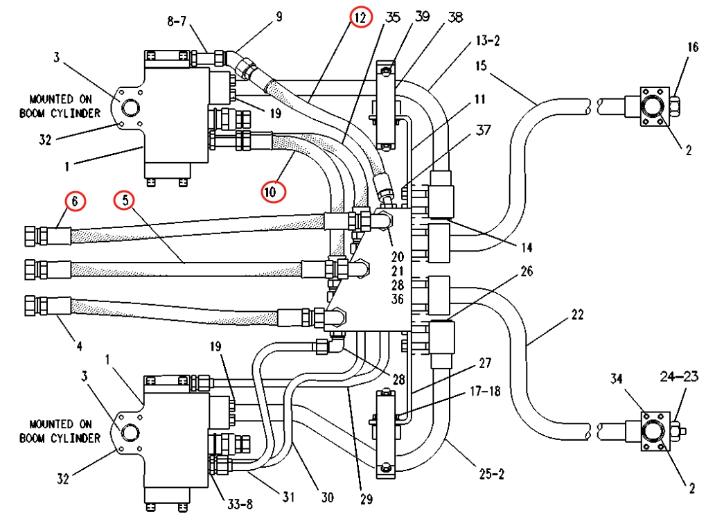 Caterpillar CAT®219D installation diagram showing hydraulic hose 7V-7376 at Pipe No. 10