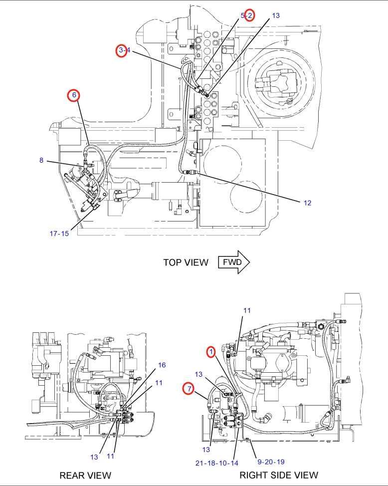 Caterpillar CAT®318C installation diagram showing hydraulic hose 4I-1037 at Pipe No. 2