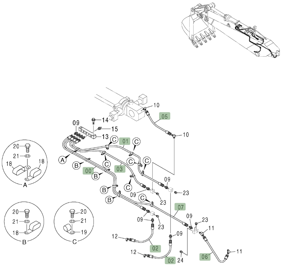 Hitachi ZX600LC installation diagram showing hydraulic hose 4207377 at Pipe No. 1