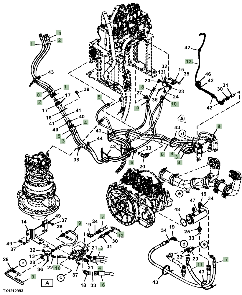 Hitachi ZX245USLC-6N installation diagram showing hydraulic hose 4677294 at Pipe No. 5