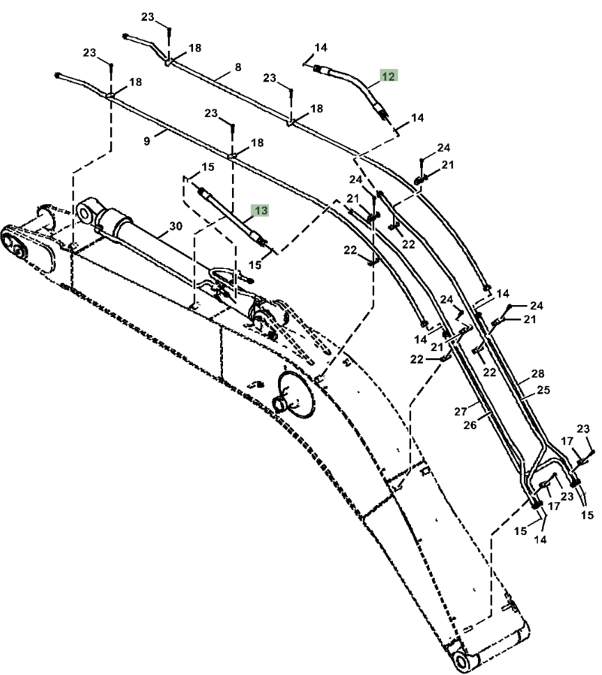 Hitachi ZX350LC-6N installation diagram showing hydraulic hose 4676587 at Pipe No. 13