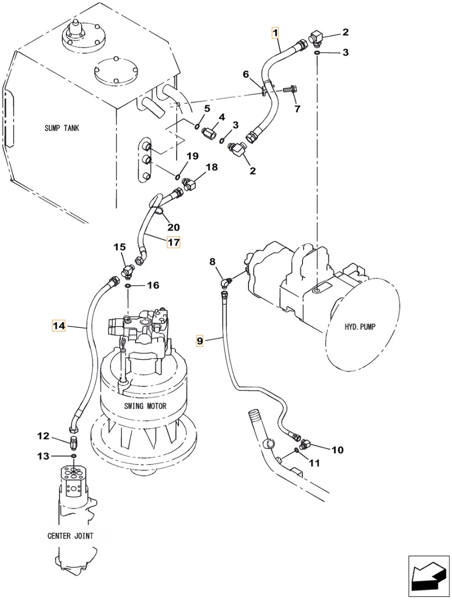 Case CX380C installation diagram showing hydraulic hose KEJ0396 at Pipe No. 17